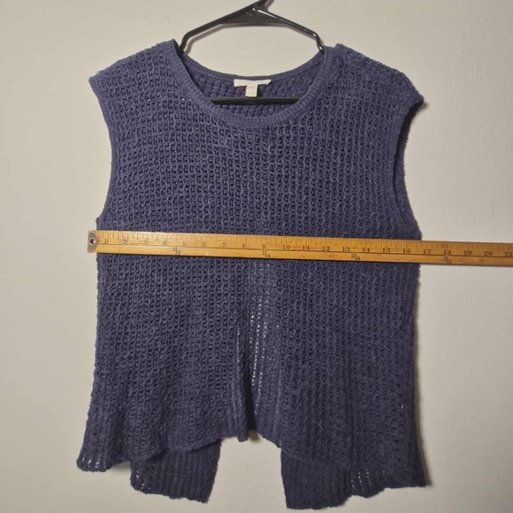 Eileen Fisher Organic Linen Cotton Blend Chunky Knit Open Split Back Navy Top S - Picture 7 of 8